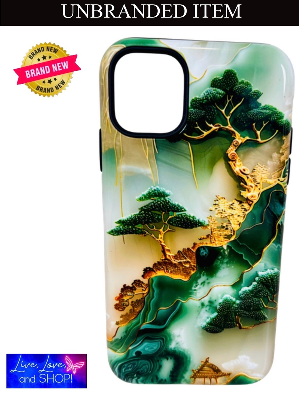 PHONE CASE: Asian Jade Carving 3D Landscape, Fashionable for iPhone 11-15, NWOT